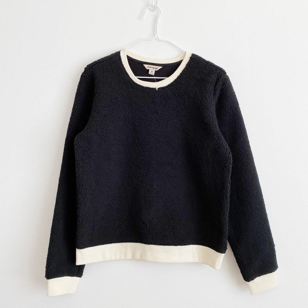 Lucky Brand, NWOT, Vintage Women's Sherpa/Fleece Pullover Sweatshirt, Black, M